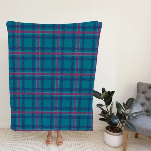 Blue Pink Checkered Pattern Fleece Blanket