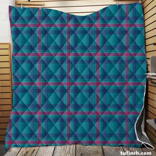 Blue Pink Checkered Pattern Quilt Blanket