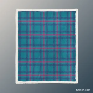 Blue Pink Checkered Pattern Sherpa Fleece Blanket 1