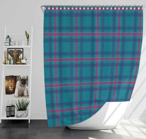 Blue Pink Checkered Pattern Shower Curtain