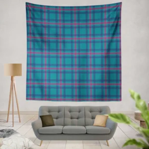 Blue Pink Checkered Pattern Wall Tapestry