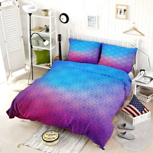 Blue Purple Floral Gradient Bedding Set