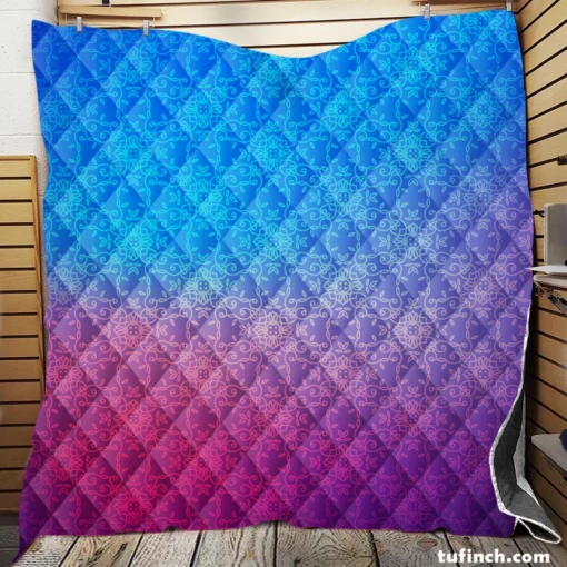 Blue Purple Floral Gradient Quilt Blanket