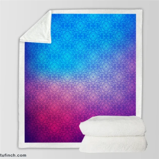 Blue Purple Floral Gradient Sherpa Fleece Blanket