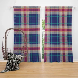 Blue Purple Plaid Design Curtain