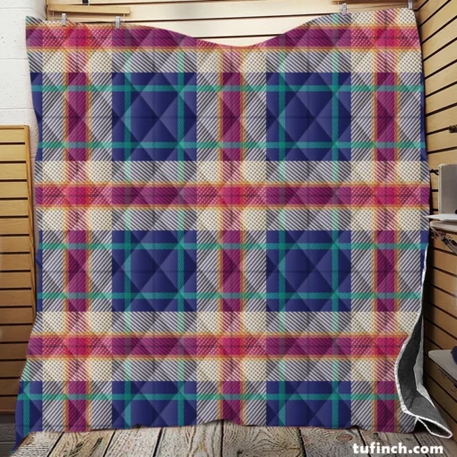 Blue Purple Plaid Design Quilt Blanket