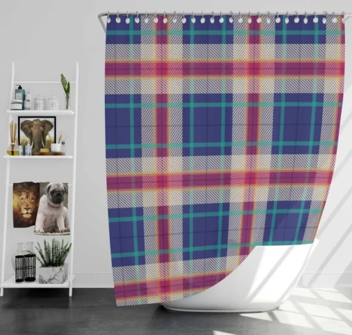 Blue Purple Plaid Design Shower Curtain