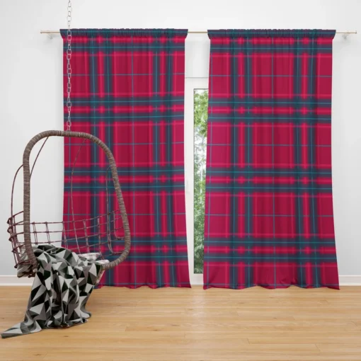 Blue Red Checkered Plaid Curtain