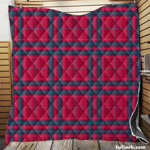 Blue Red Checkered Plaid Quilt Blanket