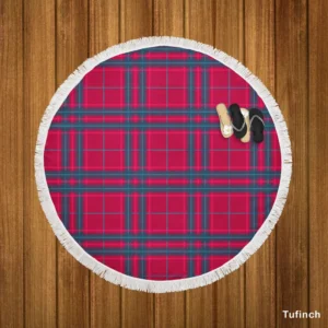 Blue Red Checkered Plaid Round Beach Towel