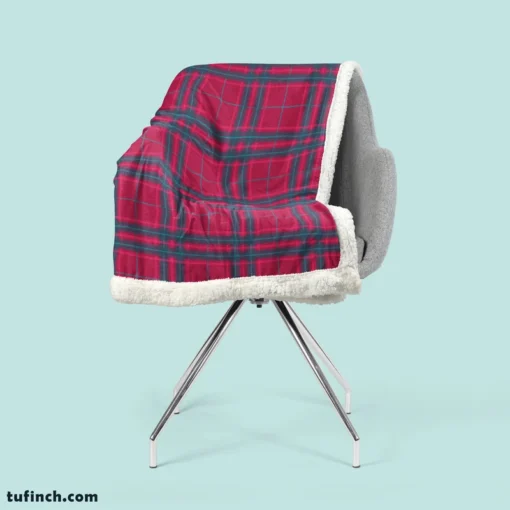 Blue Red Checkered Plaid Sherpa Fleece Blanket 2