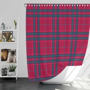 Blue Red Checkered Plaid Shower Curtain