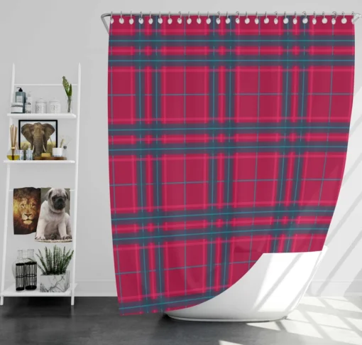 Blue Red Checkered Plaid Shower Curtain