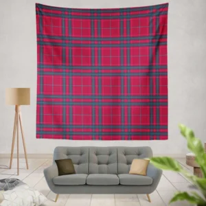 Blue Red Checkered Plaid Wall Tapestry