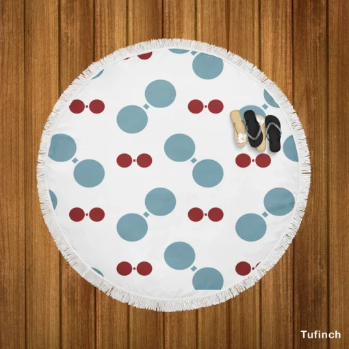 Blue Red Polka Dots Round Beach Towel