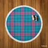 Blue Red Tartan Plaid Round Beach Towel