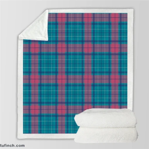 Blue Red Tartan Plaid Sherpa Fleece Blanket