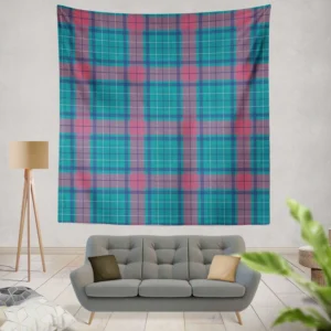 Blue Red Tartan Plaid Wall Tapestry