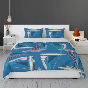 Blue Sailboat Pattern Bedding Set 1