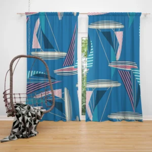 Blue Sailboat Pattern Curtain