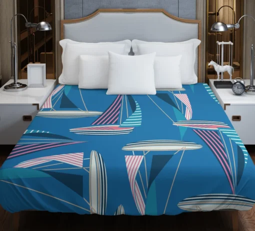 Blue Sailboat Pattern Duvet Cover