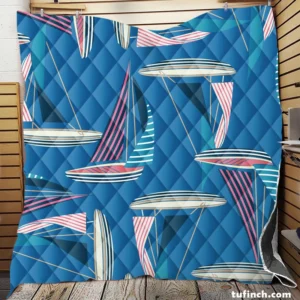 Blue Sailboat Pattern Quilt Blanket