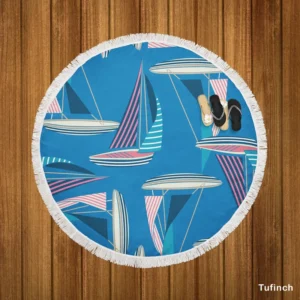 Blue Sailboat Pattern Round Beach Towel