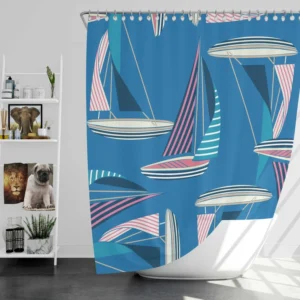 Blue Sailboat Pattern Shower Curtain