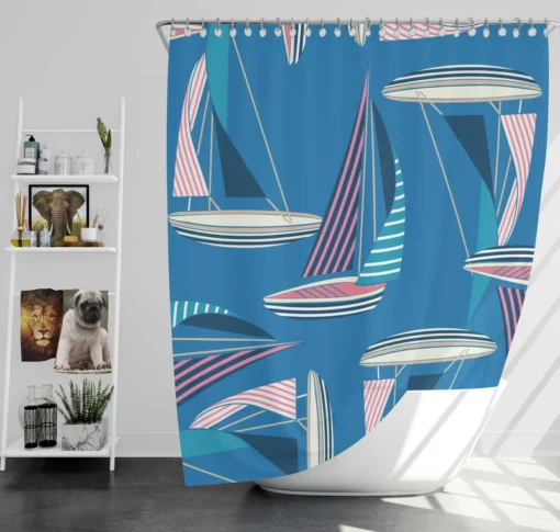 Blue Sailboat Pattern Shower Curtain