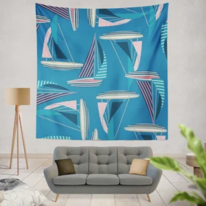 Blue Sailboat Pattern Wall Tapestry