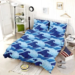 Blue Sea Wave Pattern Bedding Set