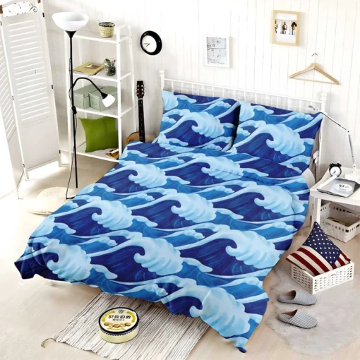 Blue Sea Wave Pattern Bedding Set