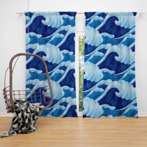 Blue Sea Wave Pattern Curtain