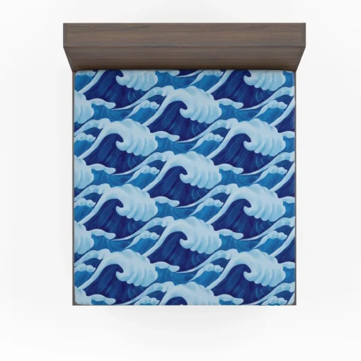 Blue Sea Wave Pattern Fitted Sheet