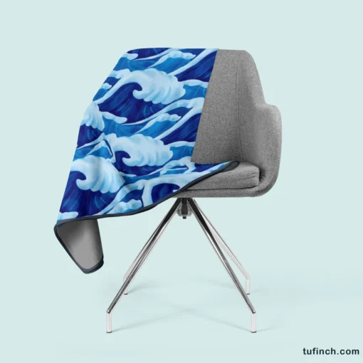 Blue Sea Wave Pattern Fleece Blanket 2