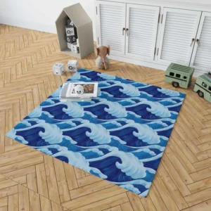 Blue Sea Wave Pattern Rug 1