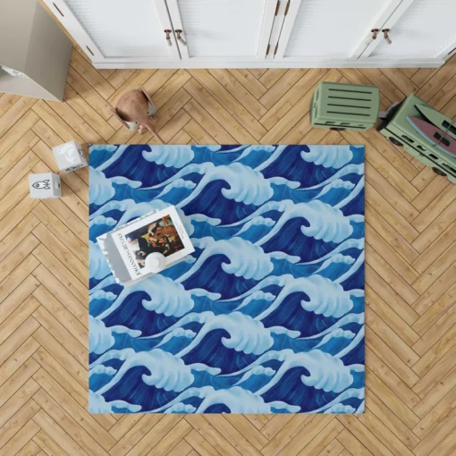 Blue Sea Wave Pattern Rug