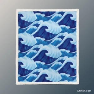 Blue Sea Wave Pattern Sherpa Fleece Blanket 1