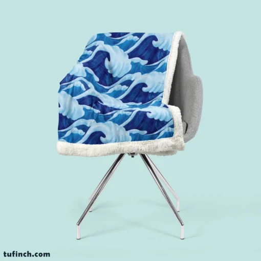 Blue Sea Wave Pattern Sherpa Fleece Blanket 2