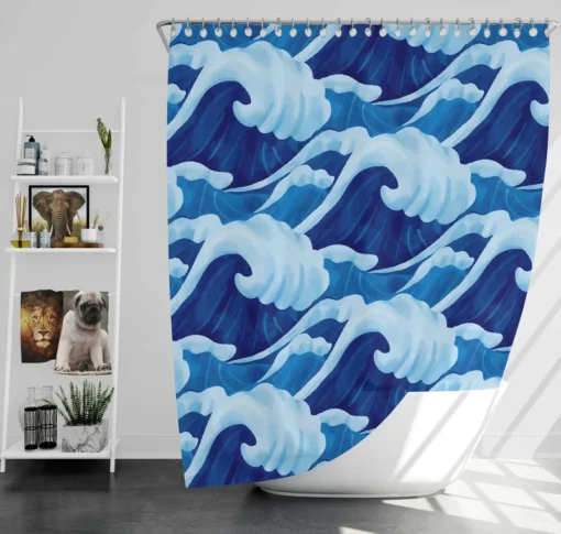 Blue Sea Wave Pattern Shower Curtain