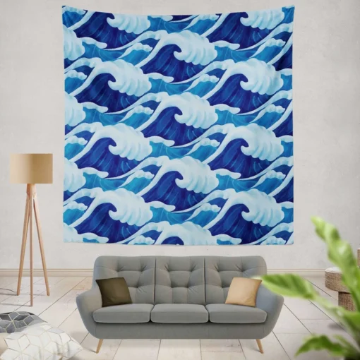 Blue Sea Wave Pattern Wall Tapestry