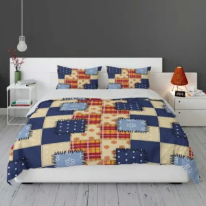 Blue Simple Patchwork Pattern Bedding Set 1