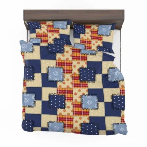 Blue Simple Patchwork Pattern Bedding Set 2