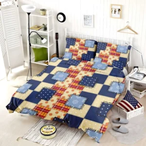 Blue Simple Patchwork Pattern Bedding Set