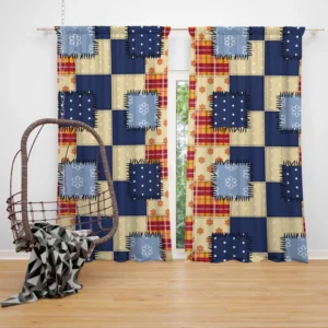 Blue Simple Patchwork Pattern Curtain