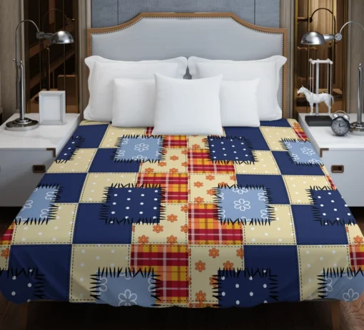 Blue Simple Patchwork Pattern Duvet Cover