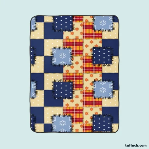 Blue Simple Patchwork Pattern Fleece Blanket 1