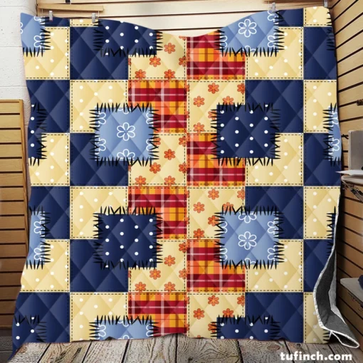 Blue Simple Patchwork Pattern Quilt Blanket