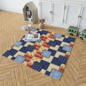 Blue Simple Patchwork Pattern Rug 1