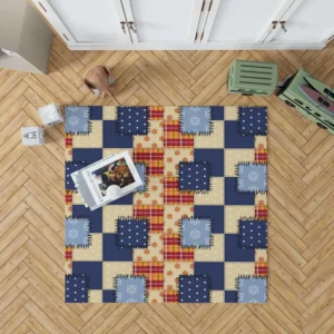 Blue Simple Patchwork Pattern Rug